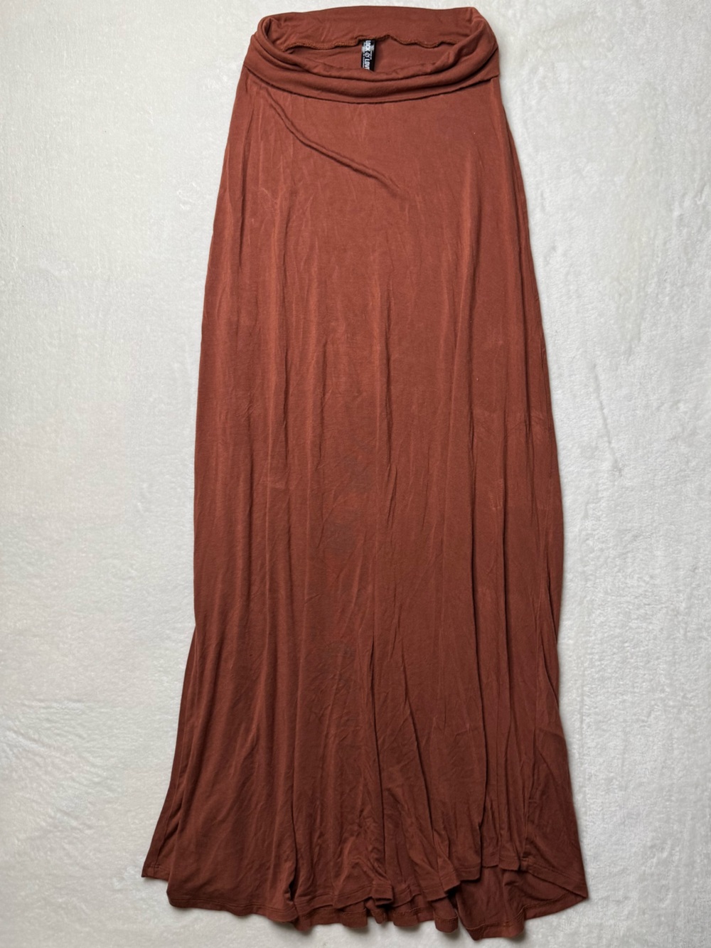 Lock and Love High-Waisted Fold Over Flowy Maxi Skirt Rust Brown Boho Modal M